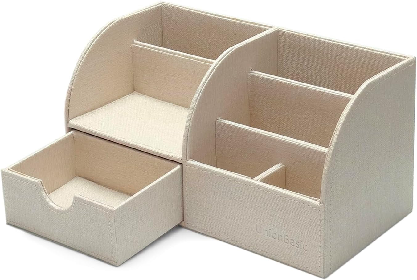 Desk Organizer - Multifunctional Leather Desktop Pen Holder Storage Box - Business Card/Pen/Pencil/Mobile Phone/Stationery Holder, Beige
