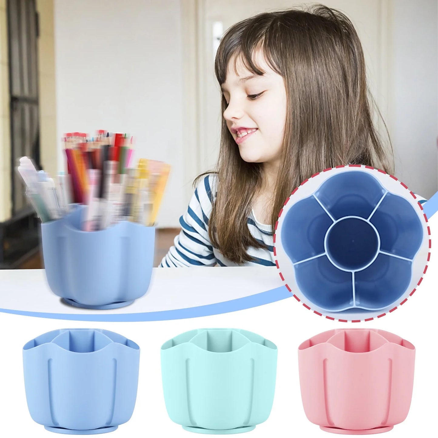 Pencil Pen Holder for Desk, 6 Slots Desktop Organizer, Cute Pen Organizers Stationery Supplies for Office Home & Art Supply(Pink)