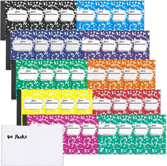 Composition Notebooks Bulk, 40 Packs 3.25 X 4.5 Inch Mini Pocket Notebooks Narrow Ruled, 10 Assorted Colors Notebooks for School Office Home College (60 Sheets/120 Pages)