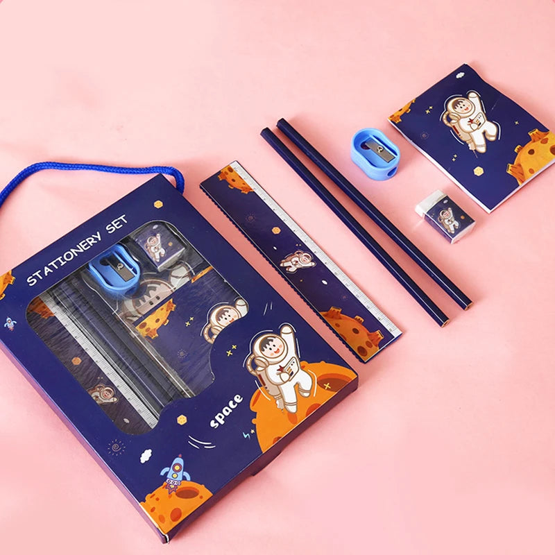 6/8Pcs/Set Cartoon Capybara Astronaut Pencil Stationery Set Kawaii Eraser Pencil Sharpener Children Student Stationery Supplies