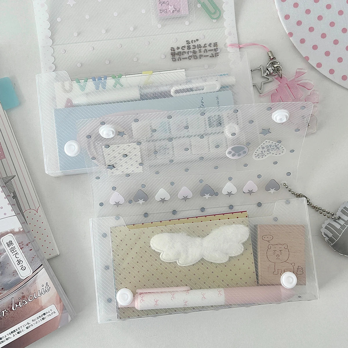 Polka Dot Pencil Box Storage Container Ins Cute PP Twill Organizer for Desk School Kawaii Stationery Supplies