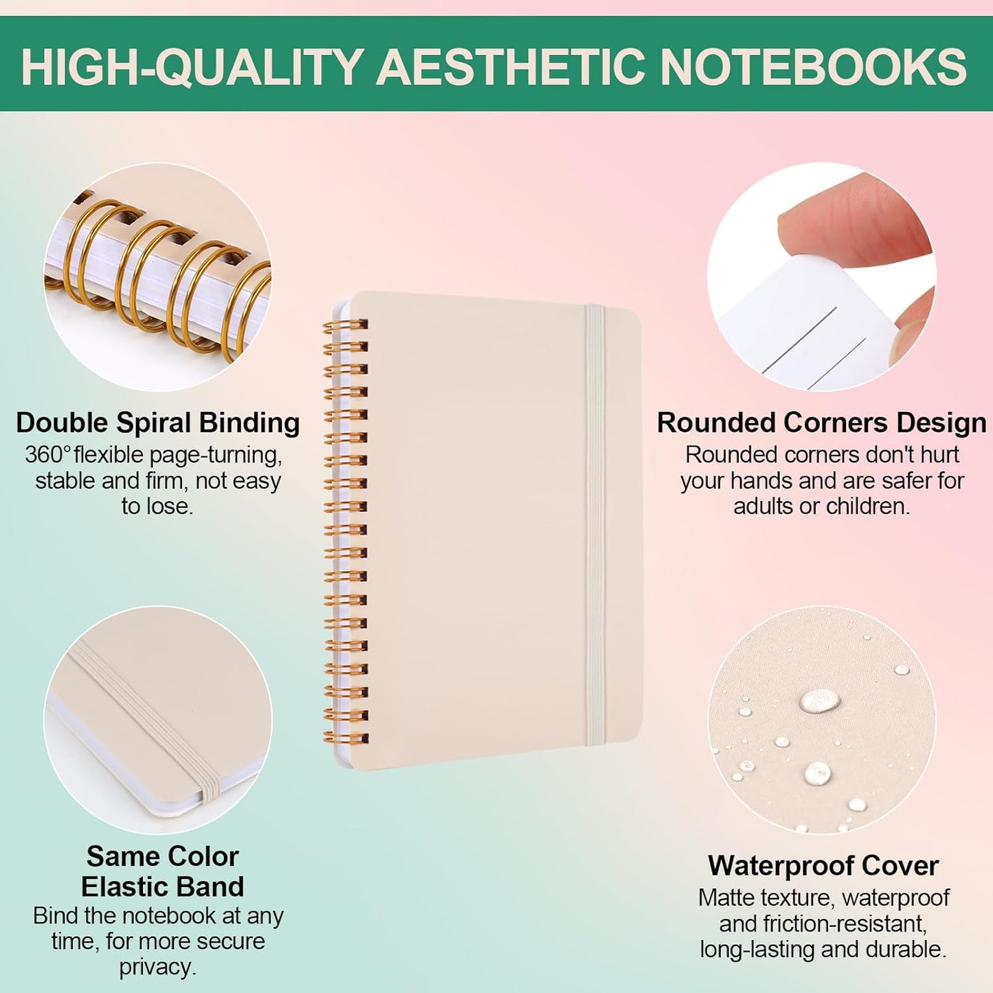 3 PCS Small Spiral Notebook 5X7, Notebooks for Note Taking, Beige Spiral Journal Notebook, Work Notebook Small Notebooks 5X7 with Strap, Cute Notebooks for Women 70 Sheets/Note Books