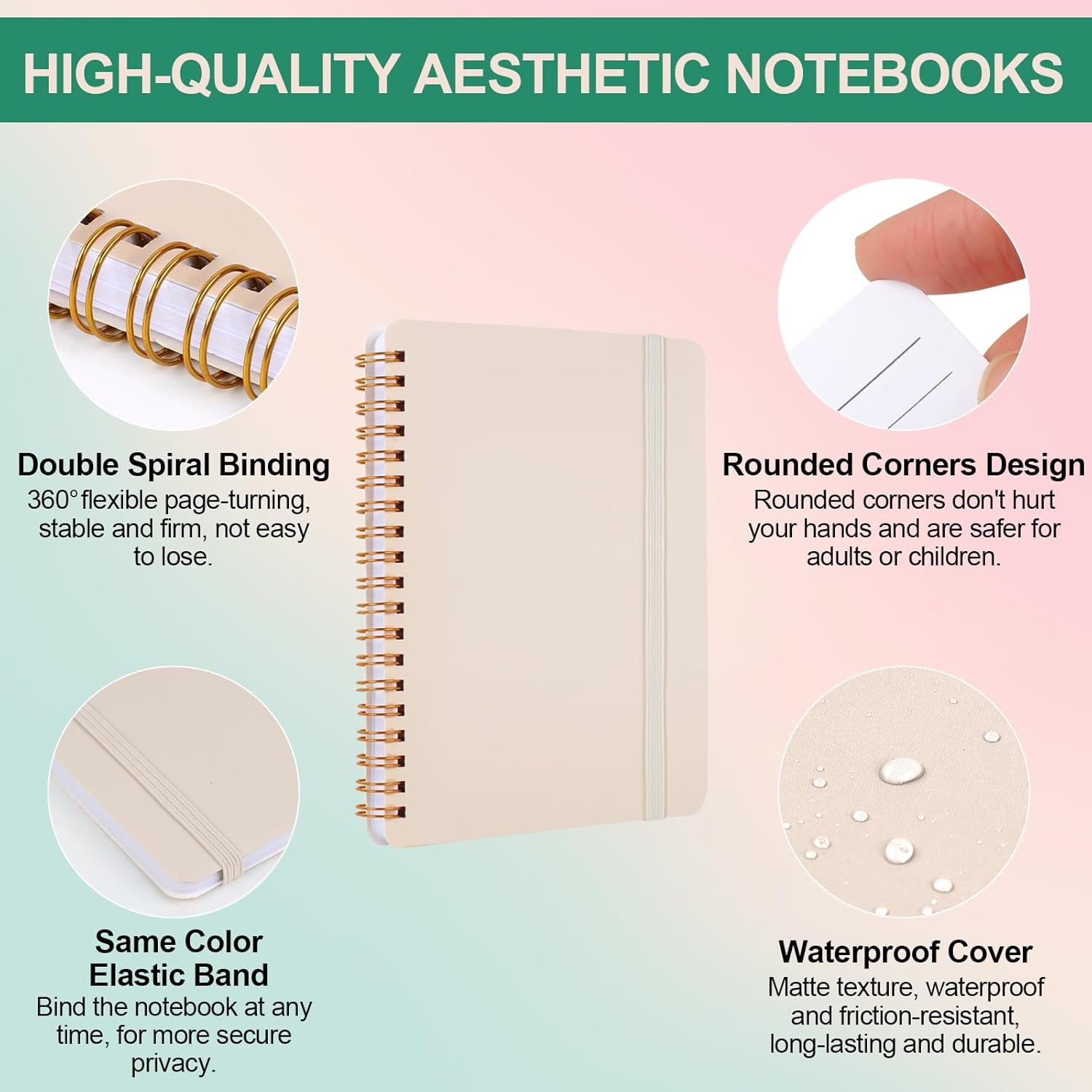 3 PCS Small Spiral Notebook 5X7, Notebooks for Note Taking, Beige Spiral Journal Notebook, Work Notebook Small Notebooks 5X7 with Strap, Cute Notebooks for Women 70 Sheets/Note Books