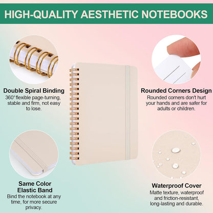 3 PCS Small Spiral Notebook 5X7, Notebooks for Note Taking, Beige Spiral Journal Notebook, Work Notebook Small Notebooks 5X7 with Strap, Cute Notebooks for Women 70 Sheets/Note Books