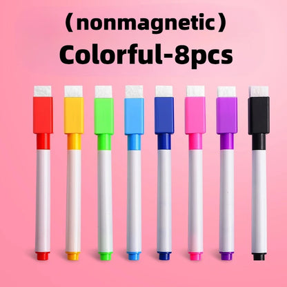 8Pcs/Set Erasable Nonmagnetic Whiteboard Marker Pens Office Stationery Supplies