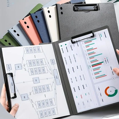 1Pc A4 File Folders, Documents Organizer, Clipboard with Cover, Paper Folder for Business & School, Stationery & Office Supplies