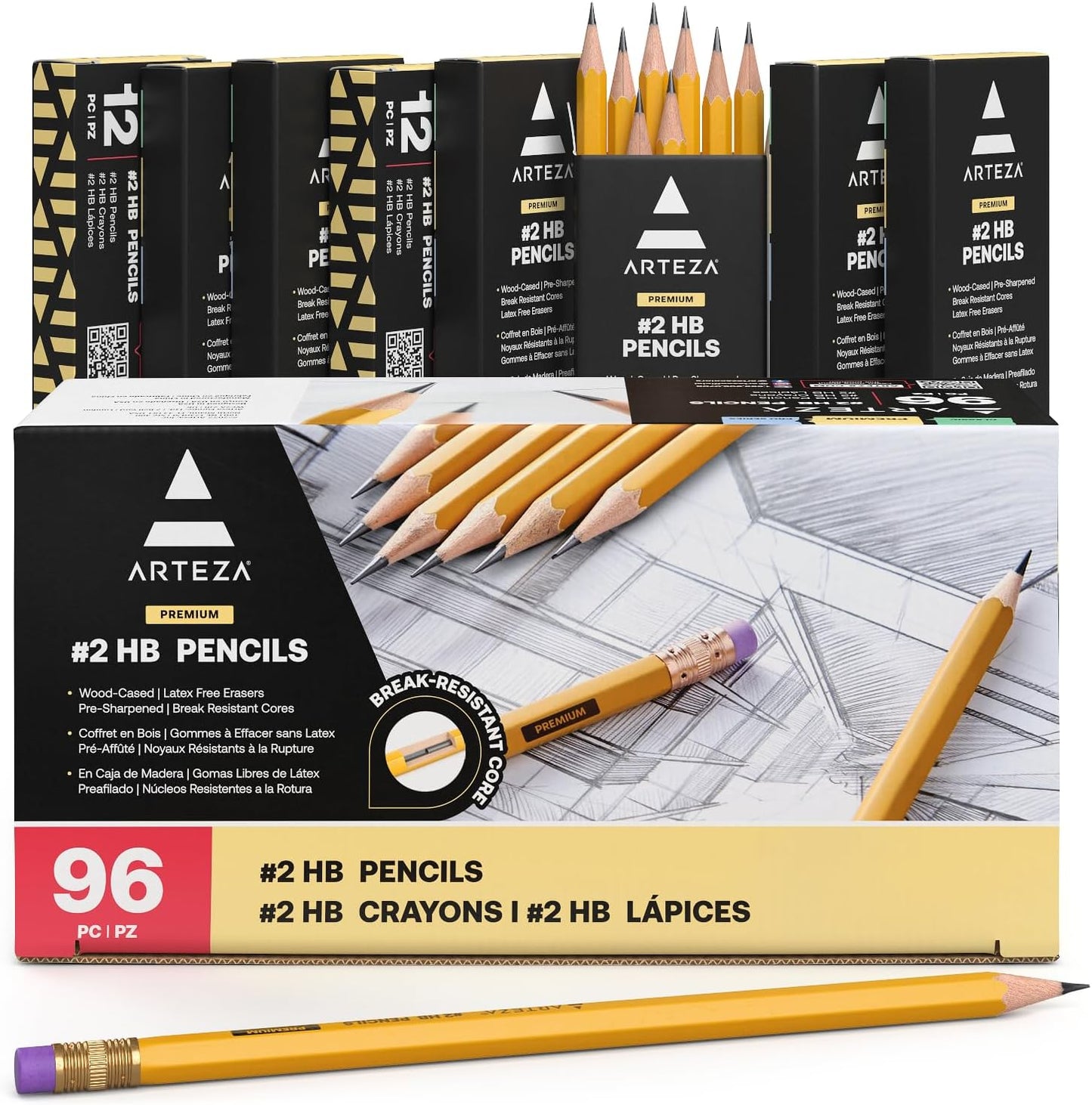 HB Pencils #2, Bulk Pack of 96 – Pre-Sharpened Wood-Cased Graphite, Hexagonal Barrel, Break-Resistant Core for School, Office & Exam Use
