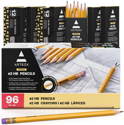 HB Pencils #2, Bulk Pack of 96 – Pre-Sharpened Wood-Cased Graphite, Hexagonal Barrel, Break-Resistant Core for School, Office & Exam Use
