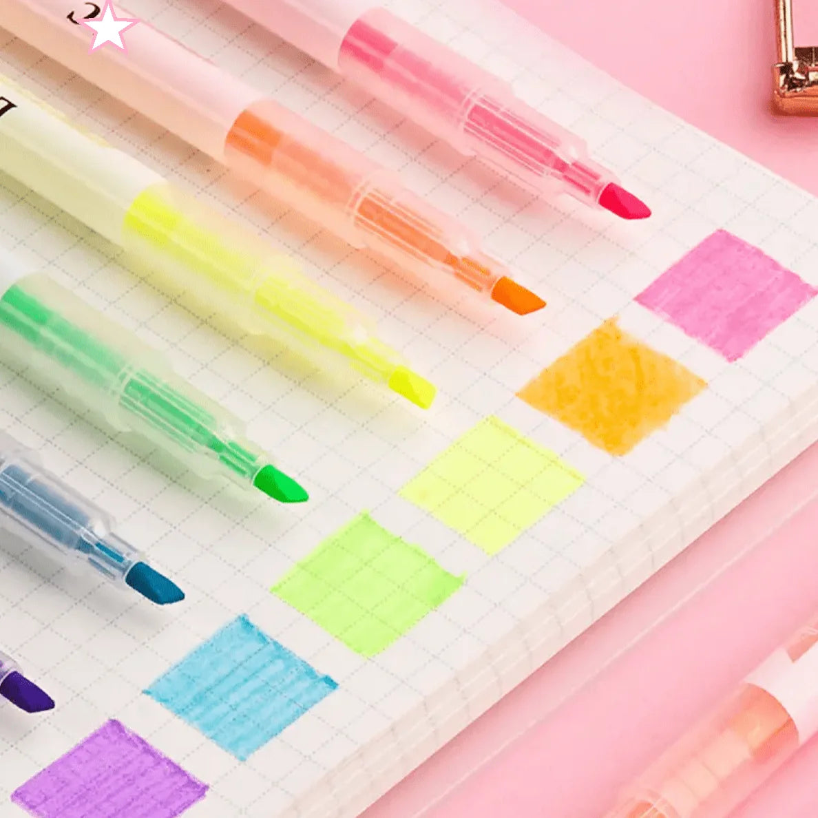 6Colors Dual-Ended Marker Highlighters, for Students Study Noting, School Stationery Supplies.