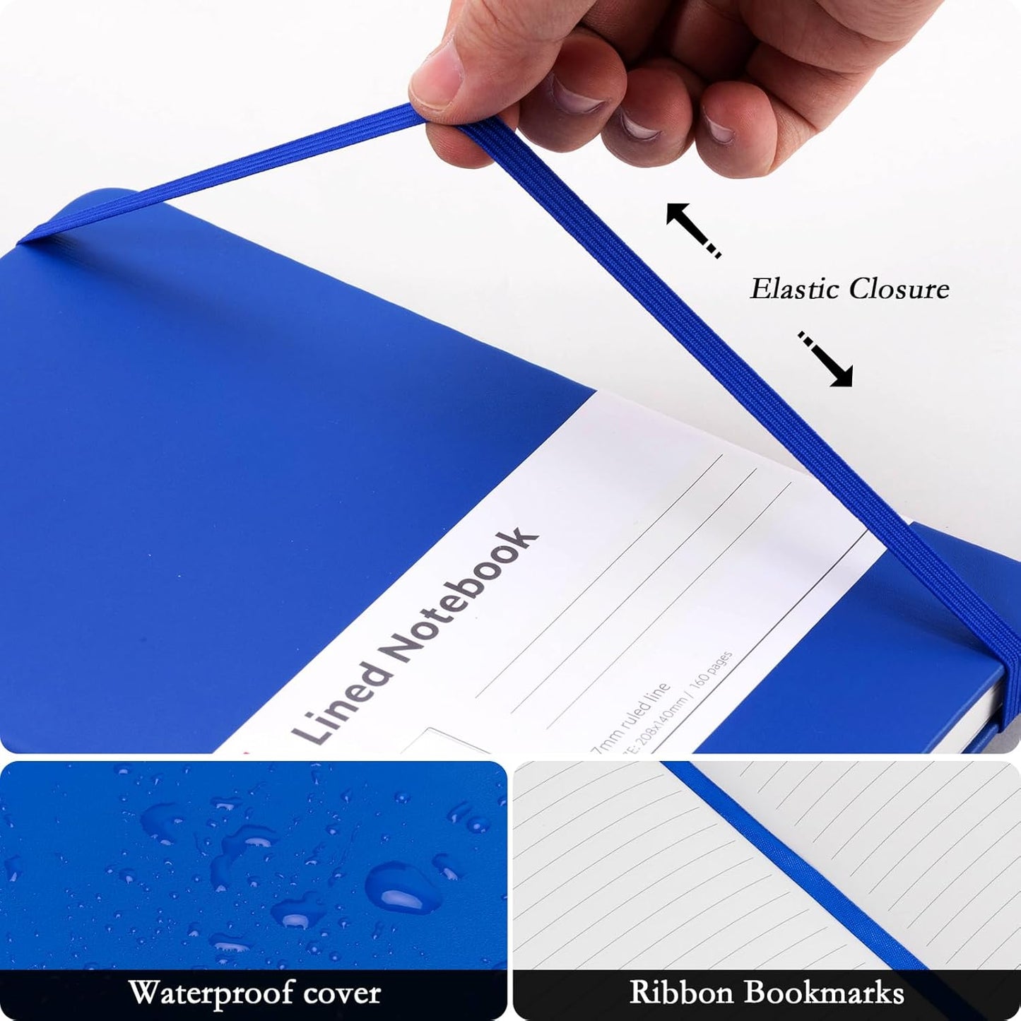 6 Pack Blue Lined Journal Notebook for Work, Moleskine Notebooks, A5 (5.5"X8.3"), 160 Pages Hardcover Journaling Notebooks, Blue College Ruled Notebooks for Notes-Taking/Work/Travel