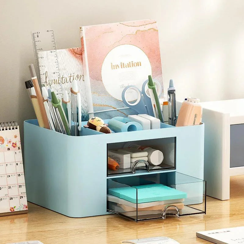 Creative Transparent Drawer Storage Box Desktop Cosmetics Organizer Student Pen Holder School Office Stationery Supplies