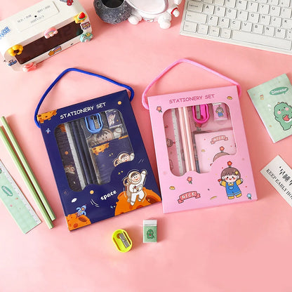 6/8Pcs/Set Cartoon Capybara Astronaut Pencil Stationery Set Kawaii Eraser Pencil Sharpener Children Student Stationery Supplies