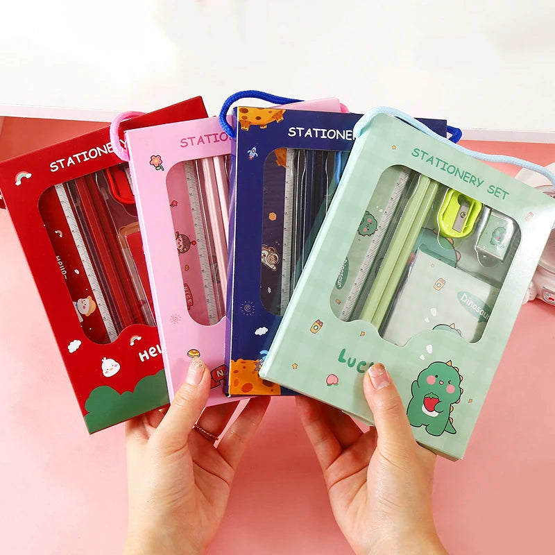 6/8Pcs/Set Cartoon Capybara Astronaut Pencil Stationery Set Kawaii Eraser Pencil Sharpener Children Student Stationery Supplies