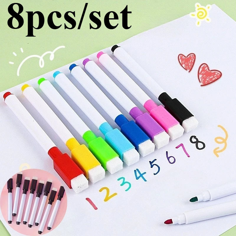 8Pcs/Set Erasable Nonmagnetic Whiteboard Marker Pens Office Stationery Supplies