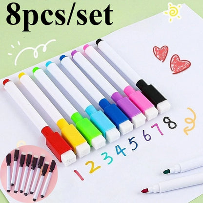 8Pcs/Set Erasable Nonmagnetic Whiteboard Marker Pens Office Stationery Supplies