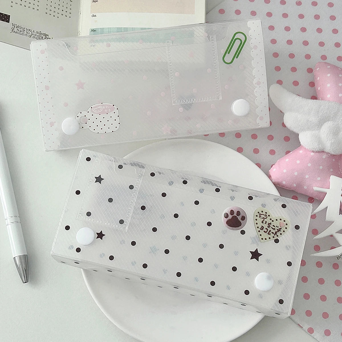 Polka Dot Pencil Box Storage Container Ins Cute PP Twill Organizer for Desk School Kawaii Stationery Supplies