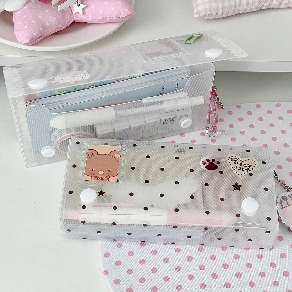 Polka Dot Pencil Box Storage Container Ins Cute PP Twill Organizer for Desk School Kawaii Stationery Supplies