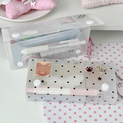 Polka Dot Pencil Box Storage Container Ins Cute PP Twill Organizer for Desk School Kawaii Stationery Supplies