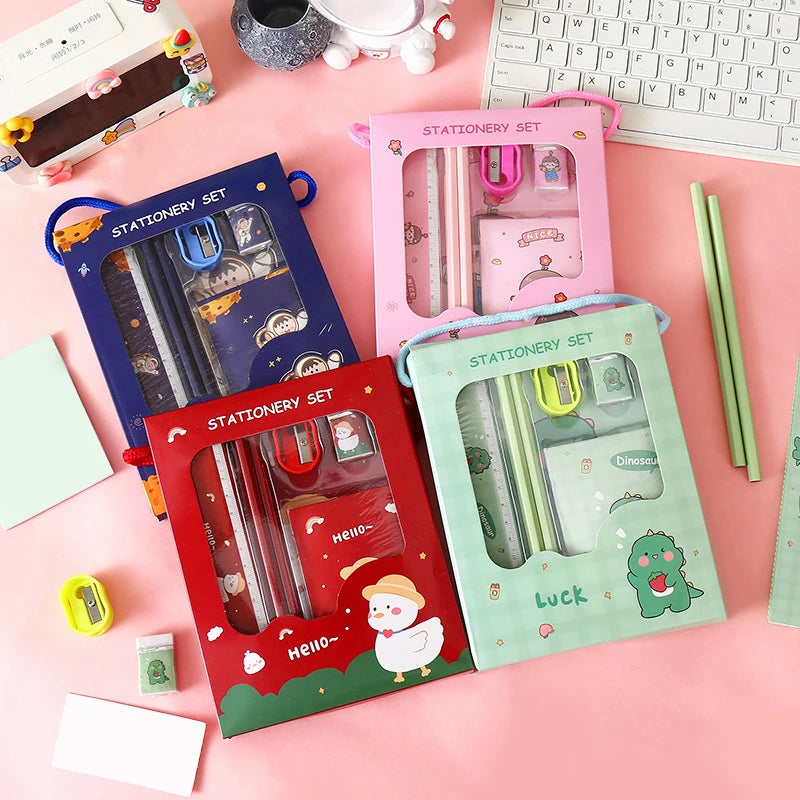 6/8Pcs/Set Cartoon Capybara Astronaut Pencil Stationery Set Kawaii Eraser Pencil Sharpener Children Student Stationery Supplies