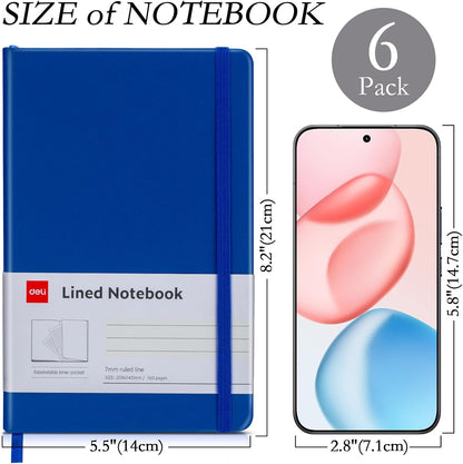 6 Pack Blue Lined Journal Notebook for Work, Moleskine Notebooks, A5 (5.5"X8.3"), 160 Pages Hardcover Journaling Notebooks, Blue College Ruled Notebooks for Notes-Taking/Work/Travel