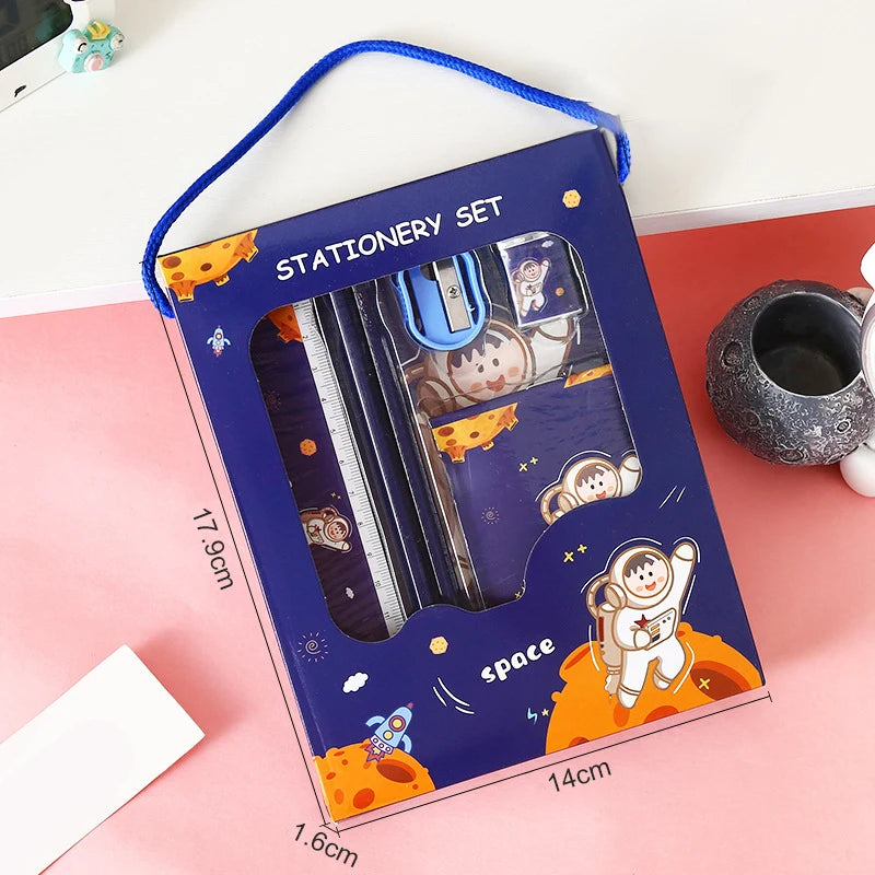 6/8Pcs/Set Cartoon Capybara Astronaut Pencil Stationery Set Kawaii Eraser Pencil Sharpener Children Student Stationery Supplies