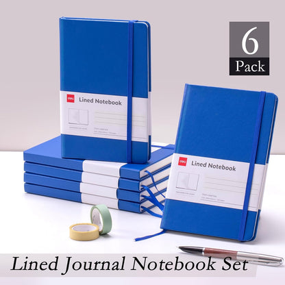6 Pack Blue Lined Journal Notebook for Work, Moleskine Notebooks, A5 (5.5"X8.3"), 160 Pages Hardcover Journaling Notebooks, Blue College Ruled Notebooks for Notes-Taking/Work/Travel