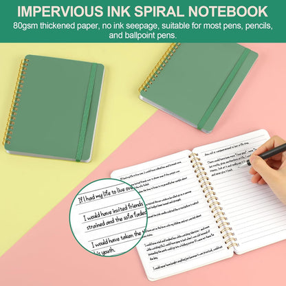 3 PCS Small Spiral Notebook 5X7, Notebooks for Note Taking, Green Spiral Journal Notebook, Work Notebook Small Notebooks 5X7 with Strap, Cute Notebooks for Women 70 Sheets/Note Books