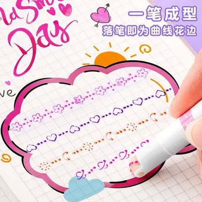 6 PCS Kawaii Flowers Line Shaped Highlighter Pens Roller Tip Curve Liner Marker for Writing Journaling Drawing Stationery