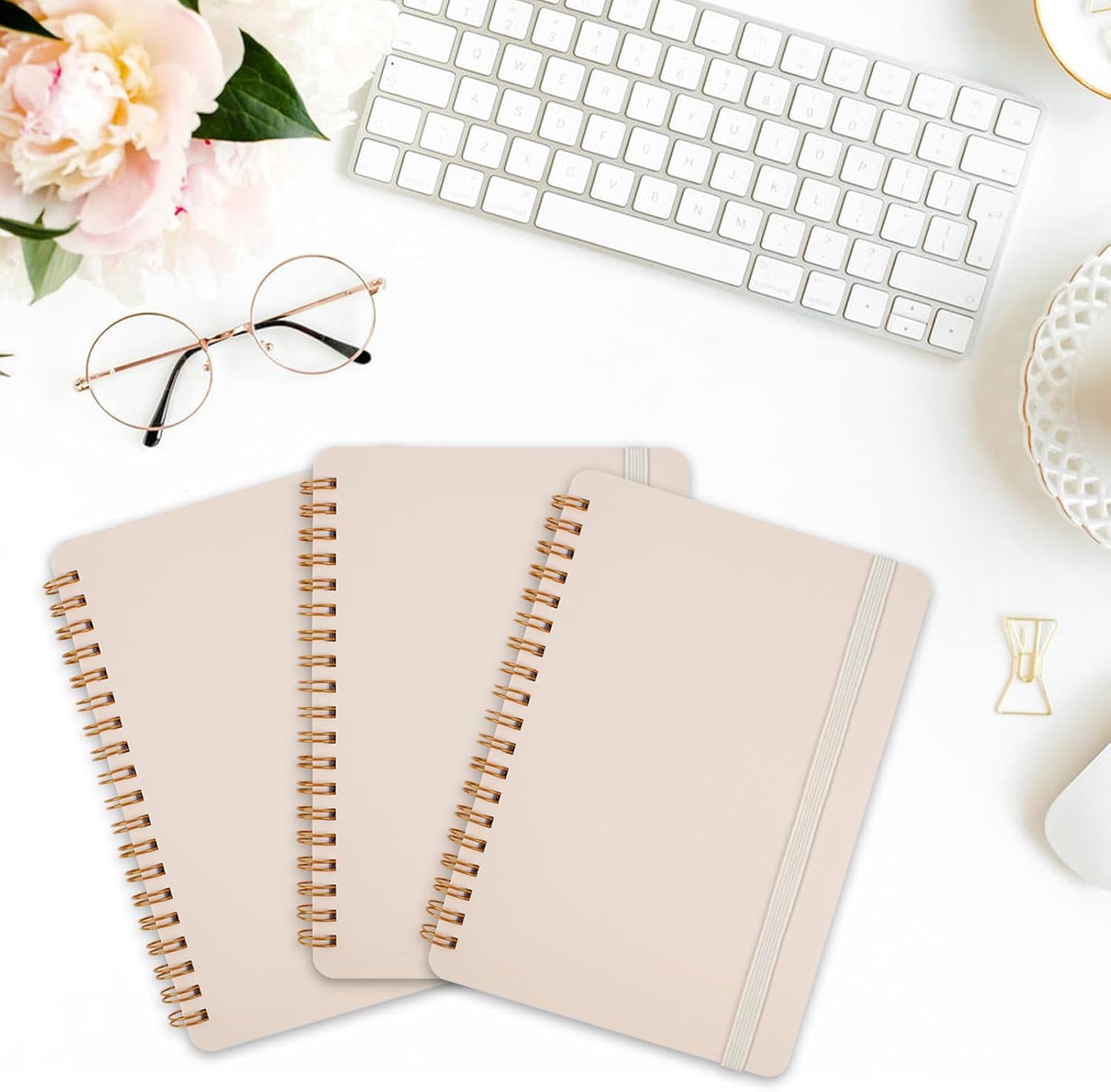 3 PCS Small Spiral Notebook 5X7, Notebooks for Note Taking, Beige Spiral Journal Notebook, Work Notebook Small Notebooks 5X7 with Strap, Cute Notebooks for Women 70 Sheets/Note Books