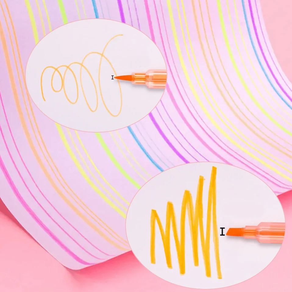 6Colors Dual-Ended Marker Highlighters, for Students Study Noting, School Stationery Supplies.