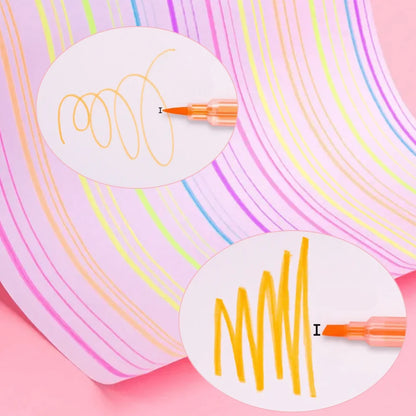 6Colors Dual-Ended Marker Highlighters, for Students Study Noting, School Stationery Supplies.