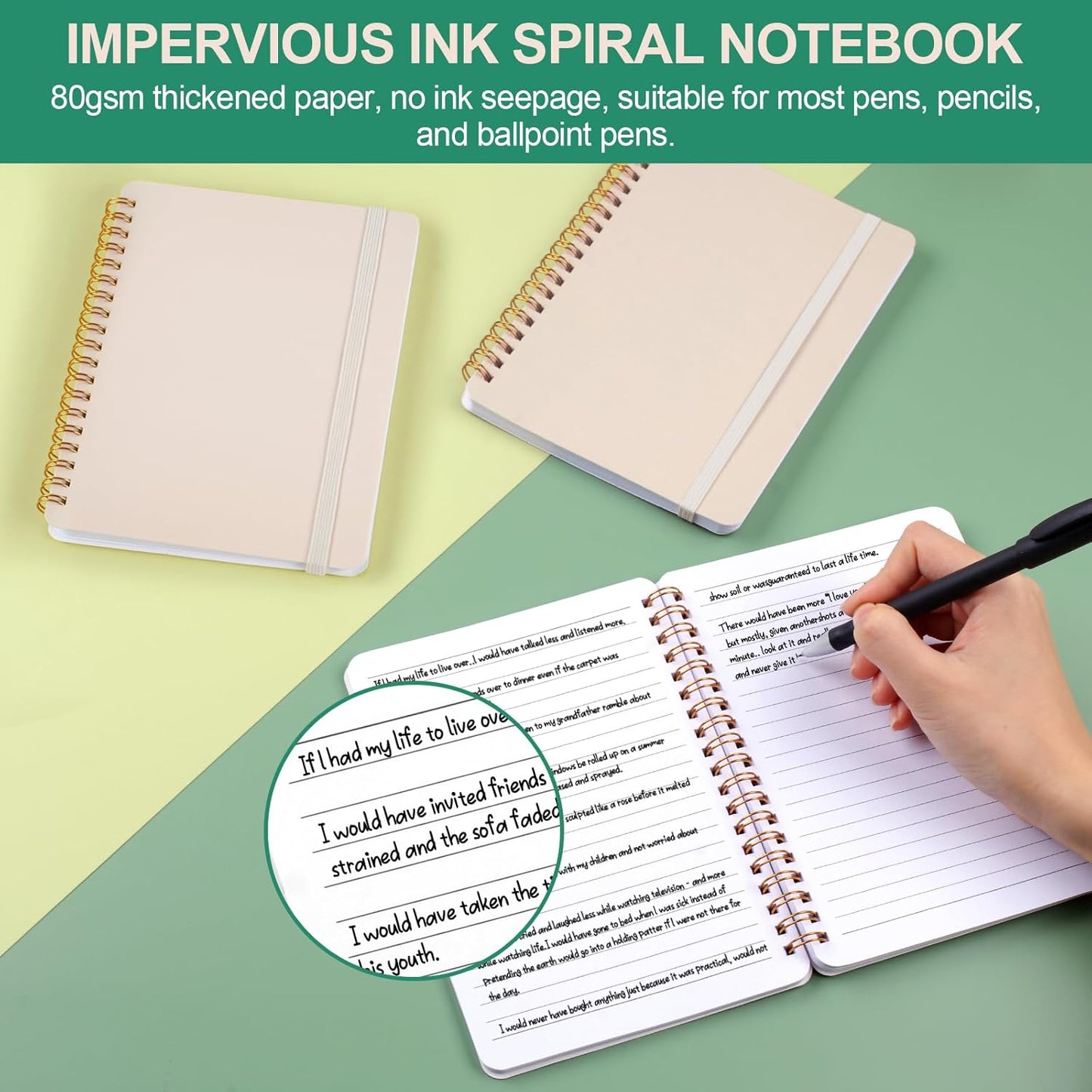 3 PCS Small Spiral Notebook 5X7, Notebooks for Note Taking, Beige Spiral Journal Notebook, Work Notebook Small Notebooks 5X7 with Strap, Cute Notebooks for Women 70 Sheets/Note Books