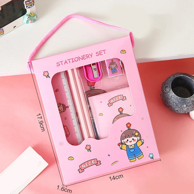 6/8Pcs/Set Cartoon Capybara Astronaut Pencil Stationery Set Kawaii Eraser Pencil Sharpener Children Student Stationery Supplies