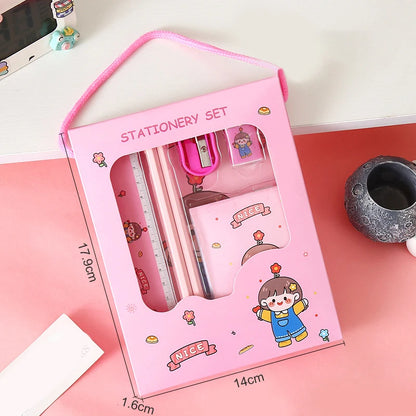 6/8Pcs/Set Cartoon Capybara Astronaut Pencil Stationery Set Kawaii Eraser Pencil Sharpener Children Student Stationery Supplies