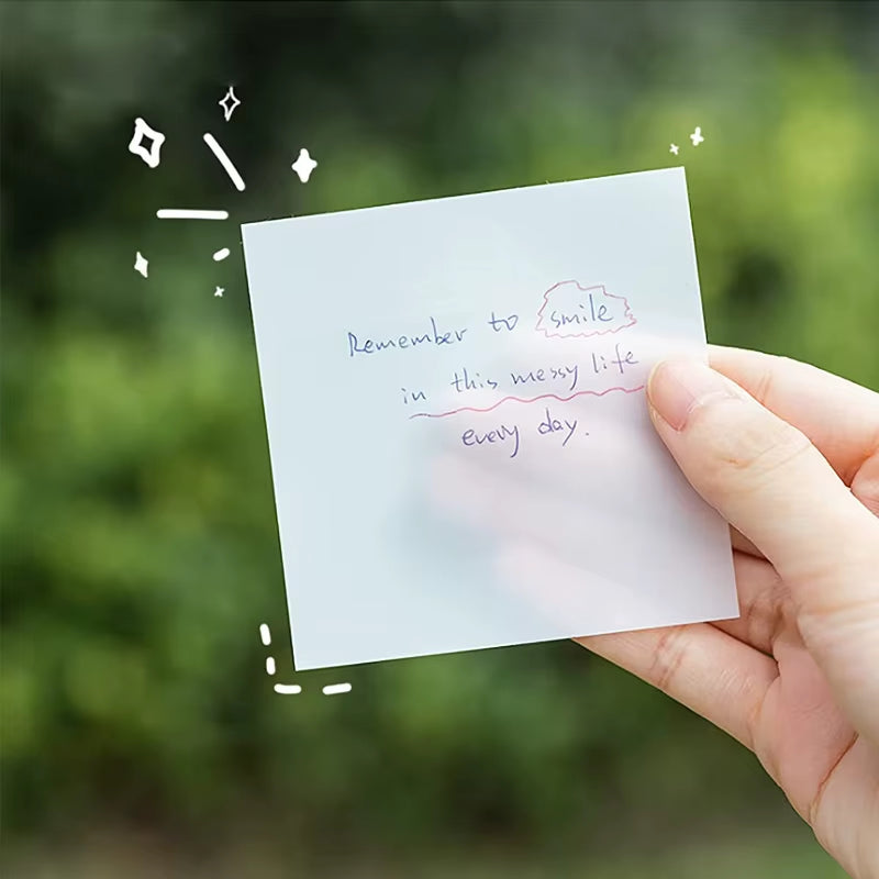 50 Sheets Creative Transparent PET Waterproof Sticky Notes Notepads - School Stationery & Office Supplies