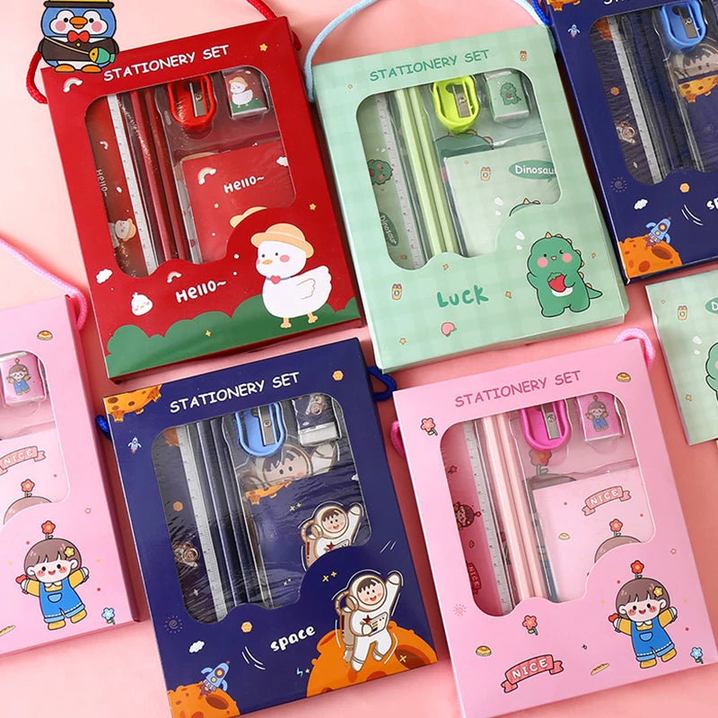 6/8Pcs/Set Cartoon Capybara Astronaut Pencil Stationery Set Kawaii Eraser Pencil Sharpener Children Student Stationery Supplies