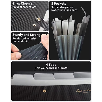Expanding File Folder,5 Pocket Folders for Documents,Portable Paper Organizer for School Office Supplies,A4 Size