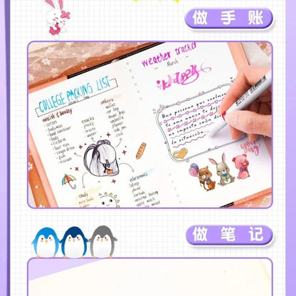 6 PCS Kawaii Flowers Line Shaped Highlighter Pens Roller Tip Curve Liner Marker for Writing Journaling Drawing Stationery