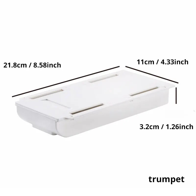 1Pc White Selfadhesive Storage Drawer Box Makeup Pencil Tray Desk Hidden under Desk Stand Self-Adhesive Under-Drawer Storage Box