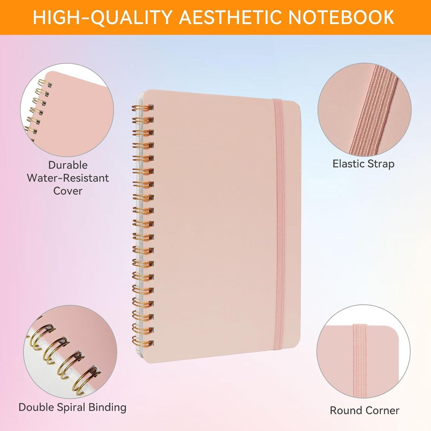 4 PCS Small Spiral Notebook 5X7, Spiral Journal Notebook, Notebooks for Work, Note Taking, School, Small Notebooks 5X7 with Strap, Cute Notebooks for Women 50 Sheets