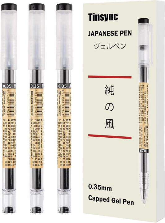 3 Pcs Japanese Pens Stationery, 0.35Mm Capped Gel Pens Extra Fine Point (Black)