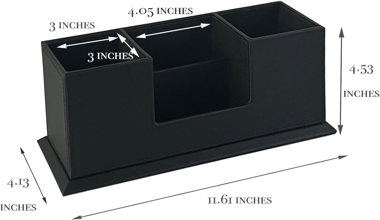Desk Organizer, Desktop Caddy Leather Multi-Compartment Pen Holder Office Stationer Organizer, Black