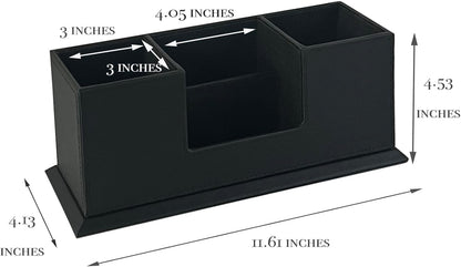 Desk Organizer, Desktop Caddy Leather Multi-Compartment Pen Holder Office Stationer Organizer, Black