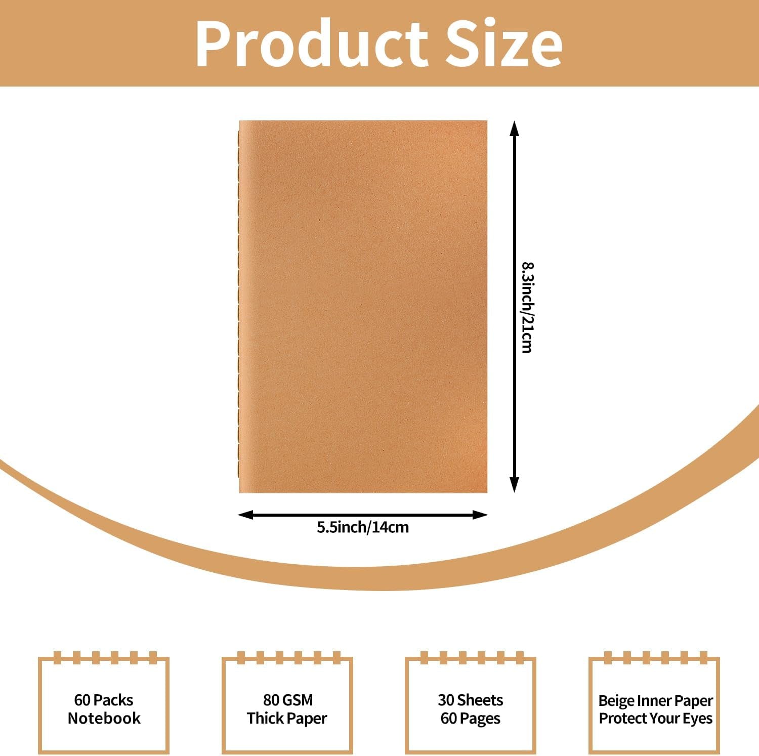 60 Pack A5 Ruled Lined Kraft Notebooks Bulk, Journaling Notebooks, A5 Lined College Ruled Notebook, 8.3X5.5 Inches 60 Pages Travel Journal Notebooks Set for Work, School, Writing