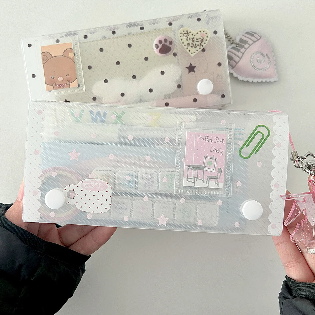 Polka Dot Pencil Box Storage Container Ins Cute PP Twill Organizer for Desk School Kawaii Stationery Supplies