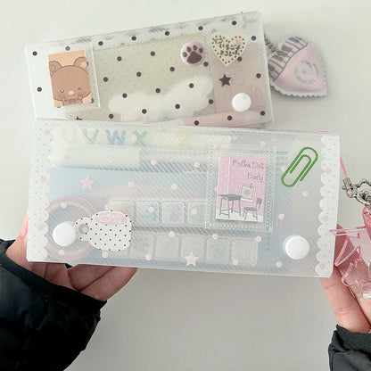 Polka Dot Pencil Box Storage Container Ins Cute PP Twill Organizer for Desk School Kawaii Stationery Supplies