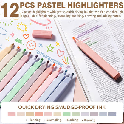 62PCS Aesthetic School Supplies, Cute Back to School Supplies College Essentials Preppy Stationary Set with Large Pencil Pouch Case, Pastel Highlighters Gel Pens Mechanical Pencils for Student Girls