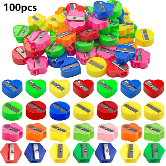 100Pcs Assorted Mini Pencil Sharpeners Colorful Handheld Portable for School Supplies Party Favors Goodie Office Study Supplies