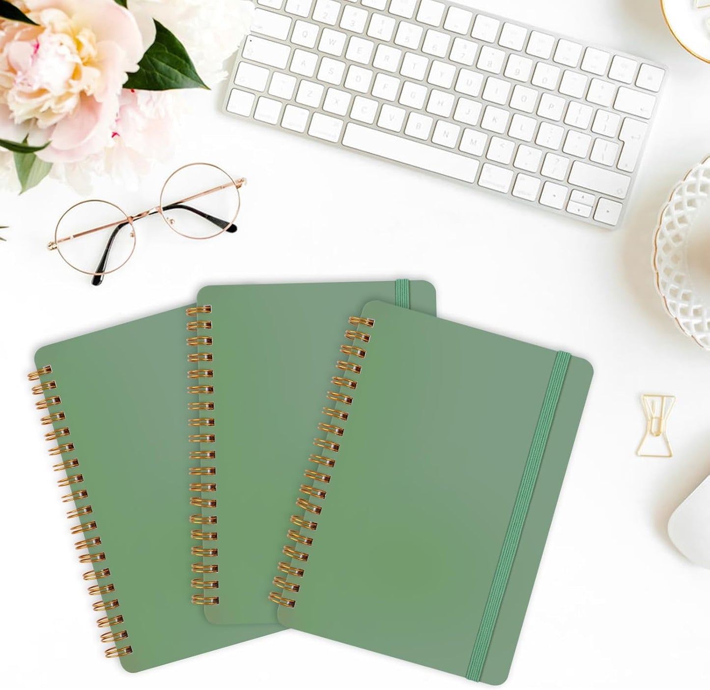 3 PCS Small Spiral Notebook 5X7, Notebooks for Note Taking, Green Spiral Journal Notebook, Work Notebook Small Notebooks 5X7 with Strap, Cute Notebooks for Women 70 Sheets/Note Books