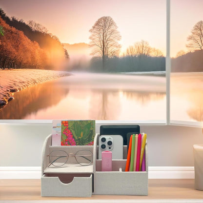 Desk Organizer - Multifunctional Leather Desktop Pen Holder Storage Box - Business Card/Pen/Pencil/Mobile Phone/Stationery Holder, Beige
